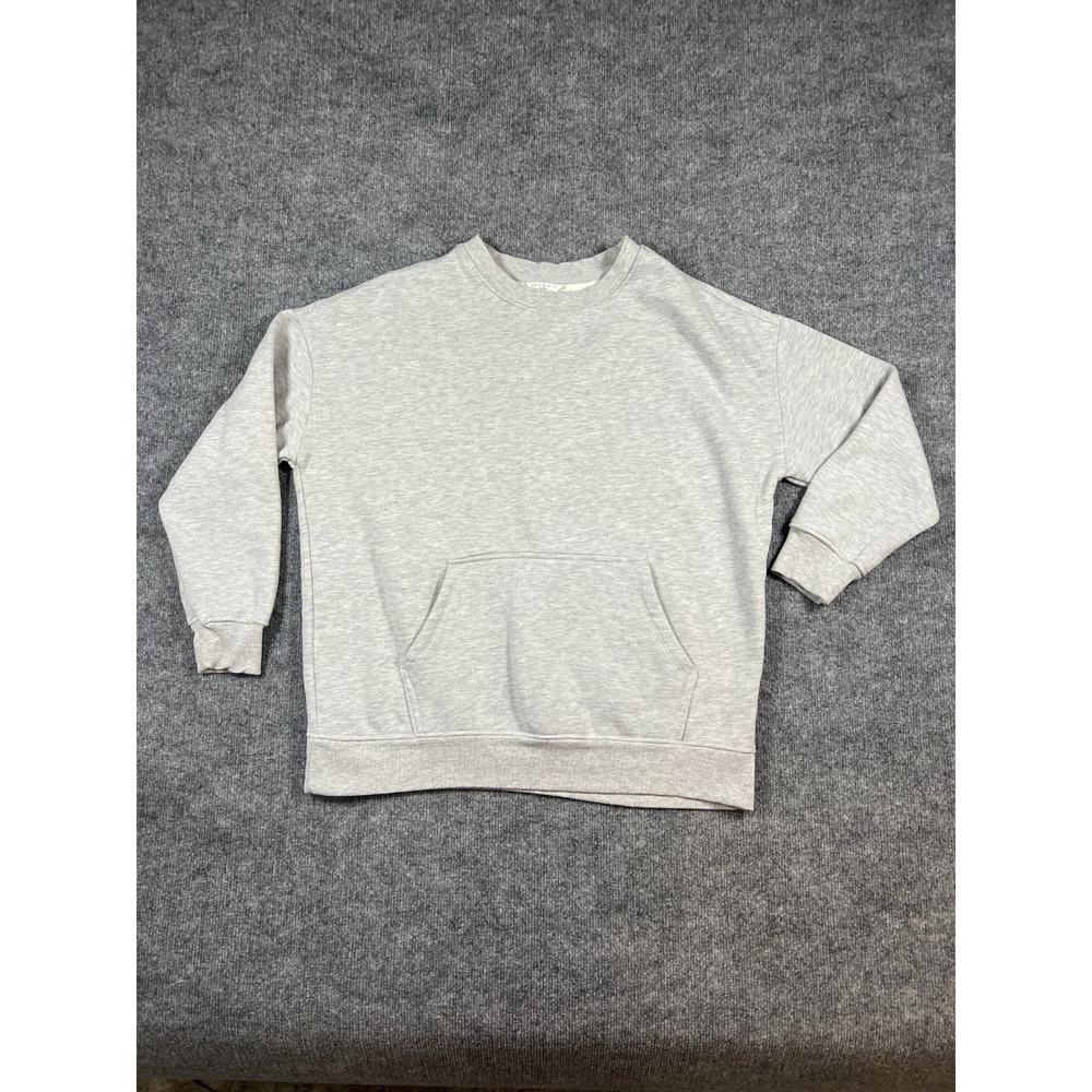 Danskin Sweatshirt Womens L Heathered Gray Cotton Fleece Lined Kangaroo Pocket